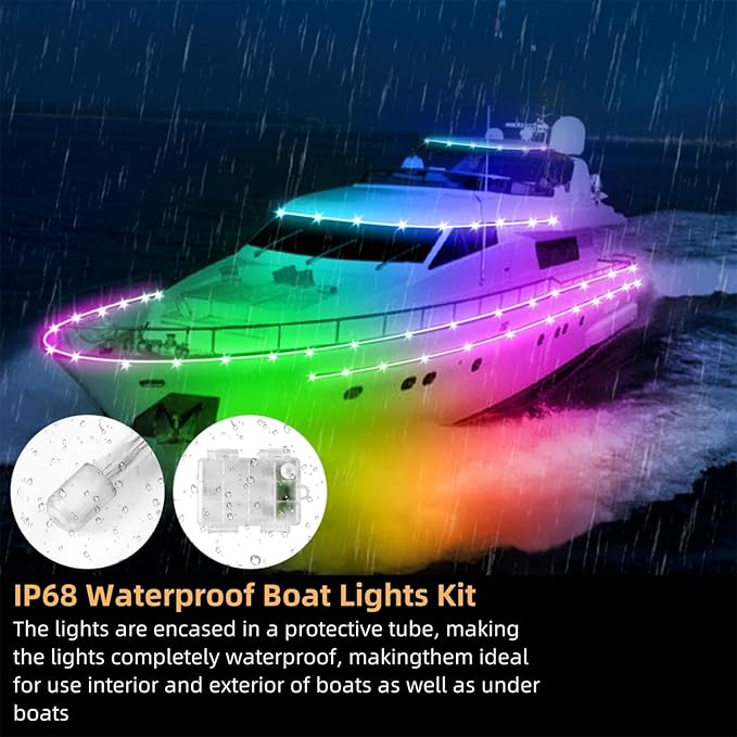 Kayak Paddle Board Lights Kit, IP68 Waterproof Dream Color SUP Glow Light with Remote, Battery Powered Kayak Lights for Night Kayaking SUP Canoes, Marine Pontoon Boats Light (26FT) - The Vitality Estate
