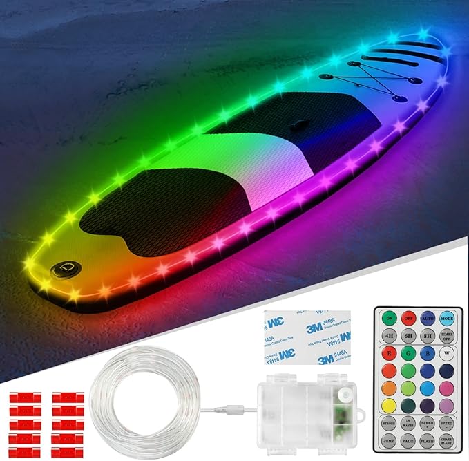 Kayak Paddle Board Lights Kit, IP68 Waterproof Dream Color SUP Glow Light with Remote, Battery Powered Kayak Lights for Night Kayaking SUP Canoes, Marine Pontoon Boats Light (26FT) - The Vitality Estate