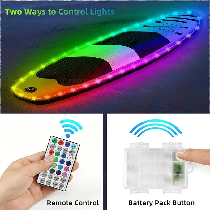 Kayak Paddle Board Lights Kit, IP68 Waterproof Dream Color SUP Glow Light with Remote, Battery Powered Kayak Lights for Night Kayaking SUP Canoes, Marine Pontoon Boats Light (26FT) - The Vitality Estate
