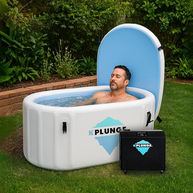 Kodiak 59" 1-Person Inflatable Cold Plunge Ice Bath or Hot Tub with 3/4 HP Chiller and Heater, PVC Insulated Lid, Hand Pump, Repair Kit, 110-Gallon Capacity, Indoor/Outdoor Tub – Gray - The Vitality Estate