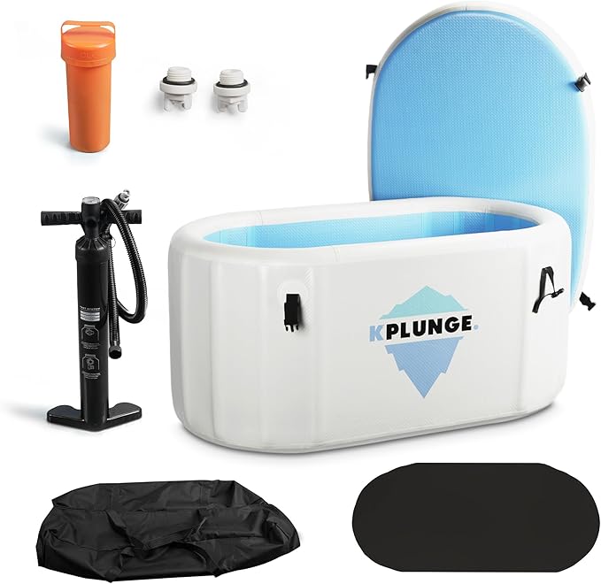 Kodiak 59" 1-Person Inflatable Cold Plunge Ice Bath Tub or Hot Tub with PVC Insulated Lid, Hand Pump, Repair Kit, 110-Gallon Capacity – Chiller Compatible Indoor/Outdoor Tub – Gray - The Vitality Estate