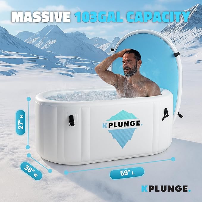 Kodiak 59" 1-Person Inflatable Cold Plunge Ice Bath Tub or Hot Tub with PVC Insulated Lid, Hand Pump, Repair Kit, 110-Gallon Capacity – Chiller Compatible Indoor/Outdoor Tub – Gray - The Vitality Estate