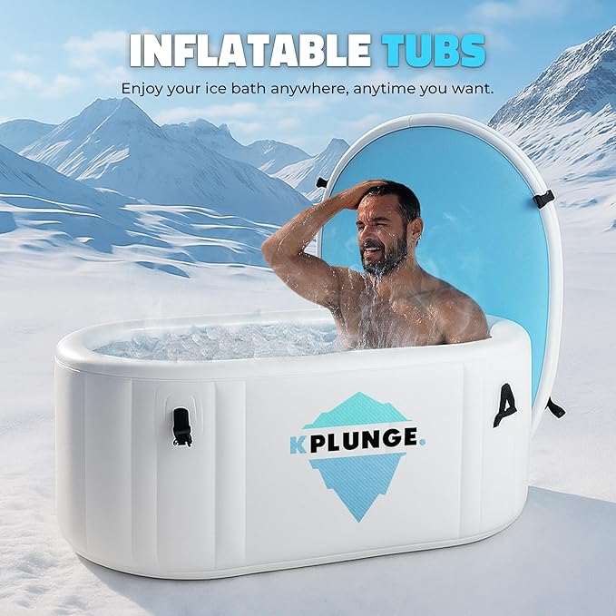 Kodiak 59" 1-Person Inflatable Cold Plunge Ice Bath Tub or Hot Tub with PVC Insulated Lid, Hand Pump, Repair Kit, 110-Gallon Capacity – Chiller Compatible Indoor/Outdoor Tub – Gray - The Vitality Estate