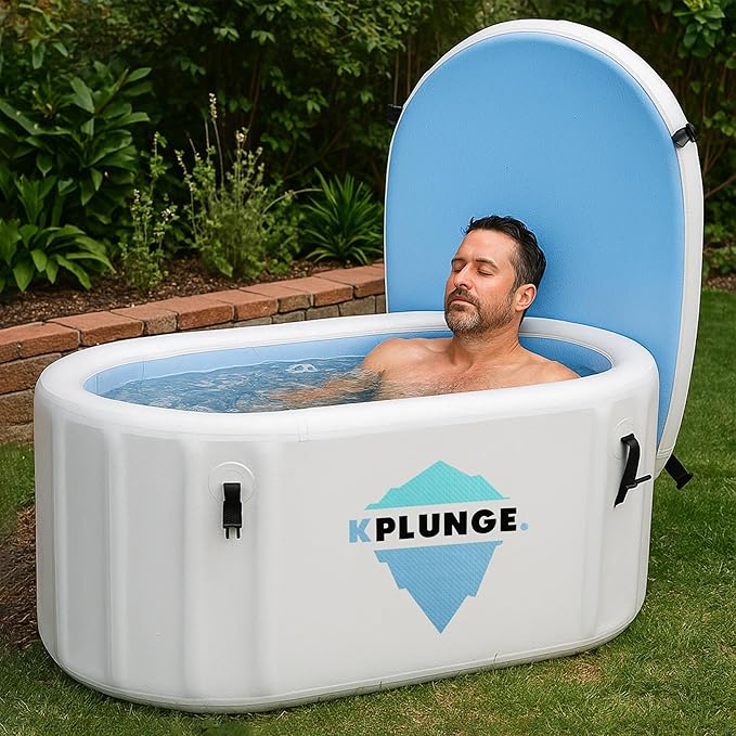 Kodiak 59" 1-Person Inflatable Cold Plunge Ice Bath Tub or Hot Tub with PVC Insulated Lid, Hand Pump, Repair Kit, 110-Gallon Capacity – Chiller Compatible Indoor/Outdoor Tub – Gray - The Vitality Estate