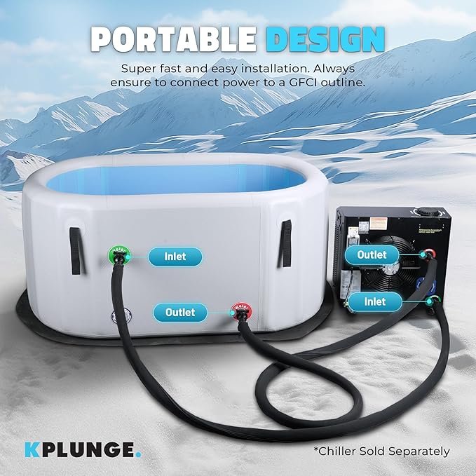Kodiak 59" 1-Person Inflatable Cold Plunge Ice Bath Tub or Hot Tub with PVC Insulated Lid, Hand Pump, Repair Kit, 110-Gallon Capacity – Chiller Compatible Indoor/Outdoor Tub – Gray - The Vitality Estate