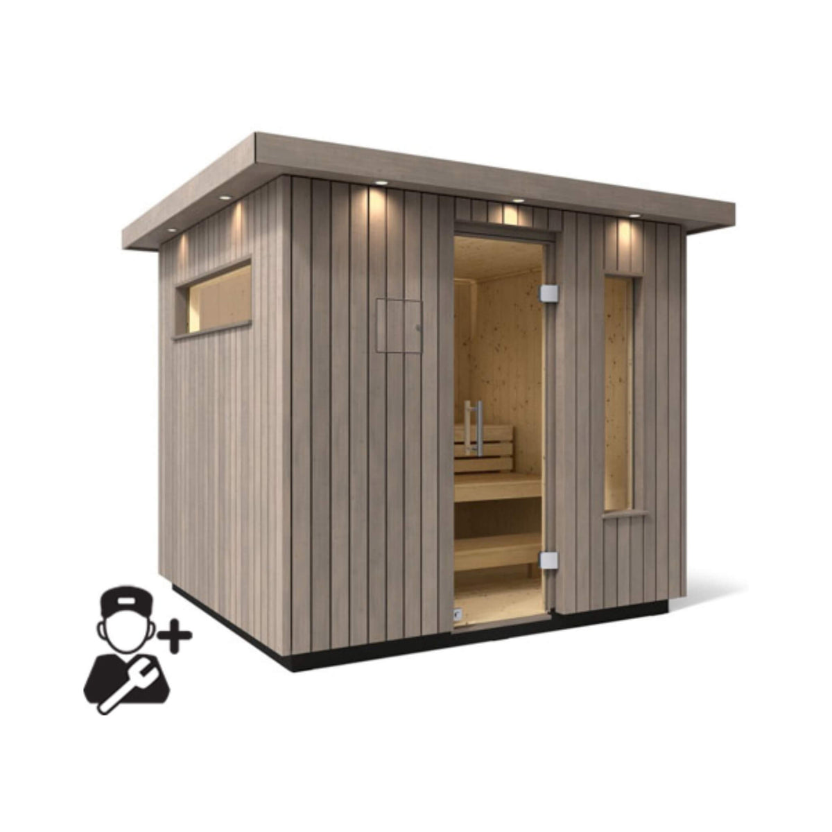 Kohler C2 Outdoor Weathered Gray Spruce Sauna Kit (SAK39184) - The Vitality Estate
