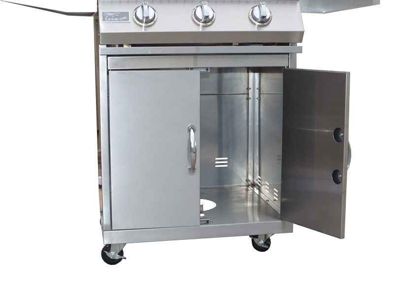 KoKoMo 26” BBQ Grill with 3-Burner Stainless Steel Cart – Freestanding - The Vitality Estate