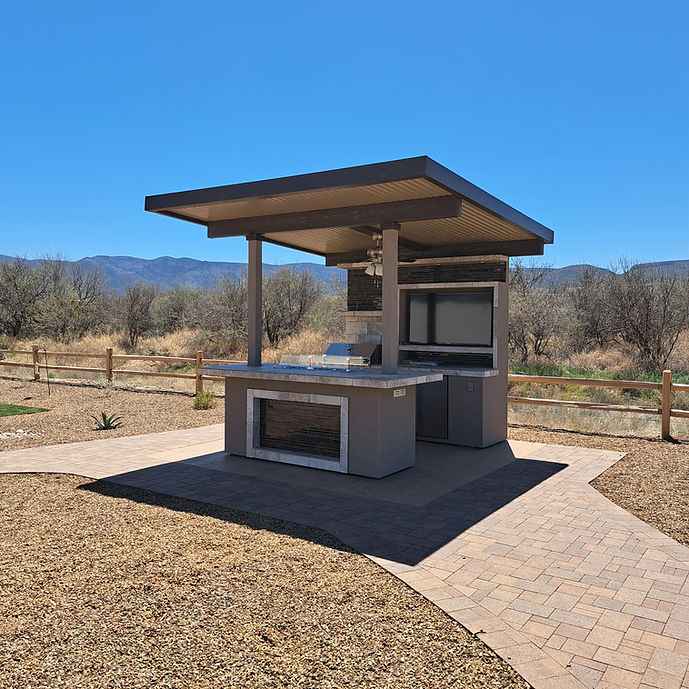 KoKoMo Baja Outdoor Kitchen with 12x12 Patio Cover – Complete Modular BBQ Island with Grill, Fridge & Bar Seating - The Vitality Estate