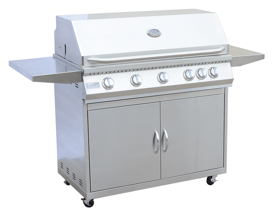 KoKoMo BBQ Grill Classic 40” 5-Burner Freestanding with Cart - 304 Stainless Steel - The Vitality Estate