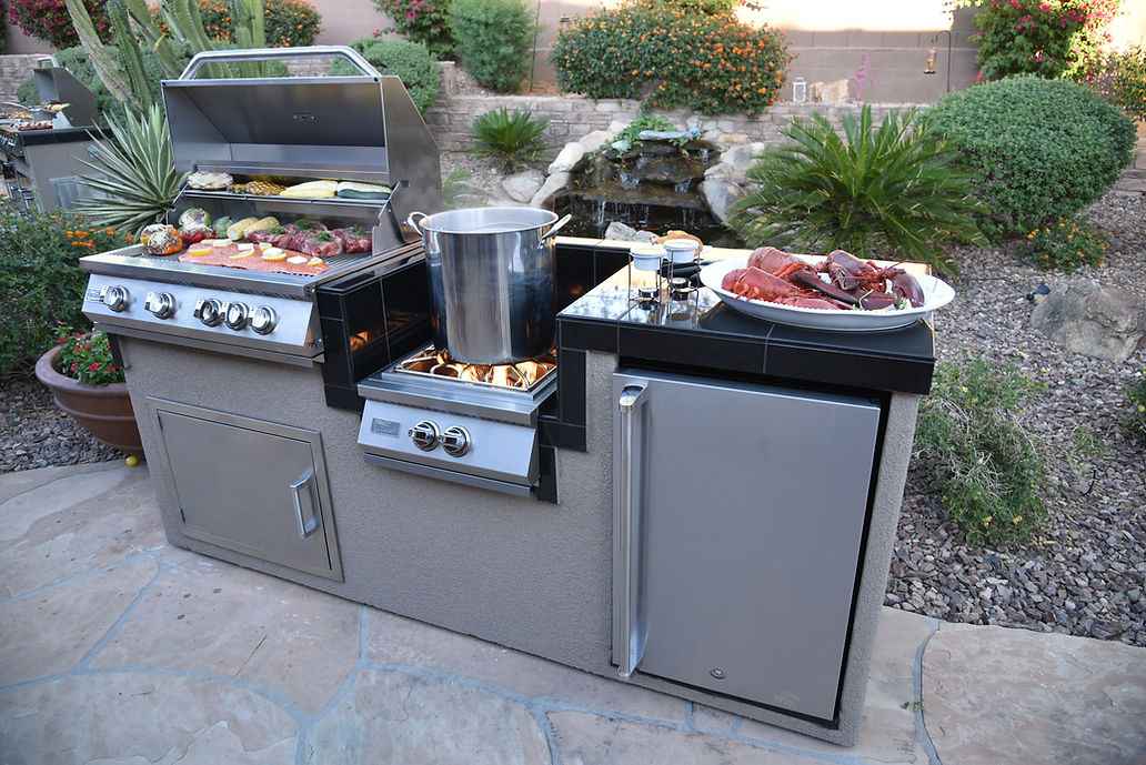 KoKoMo BBQ Island - 7'6" Outdoor Kitchen with 4-Burner Grill, Wok Burner & Refrigerator - The Vitality Estate