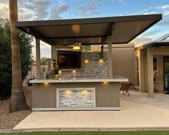 KoKoMo Bermuda Kitchen BBQ Island with Built-In TV, Fire Pit & Bar for Ultimate Outdoor Entertaining - The Vitality Estate