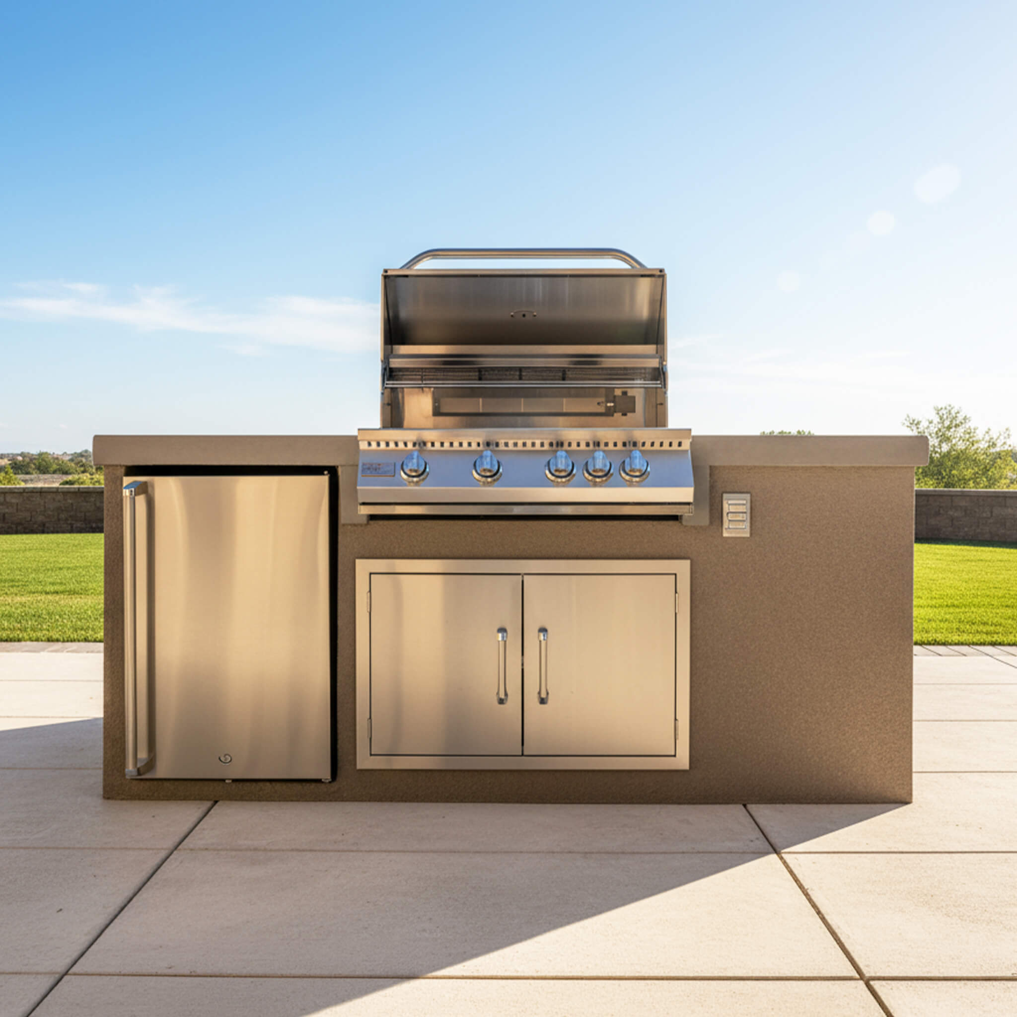 KoKoMo Grills 7FT Straight BBQ Island With Built-In BBQ And Refrigerator [Made-To-Order] (SAK46187) - The Vitality Estate