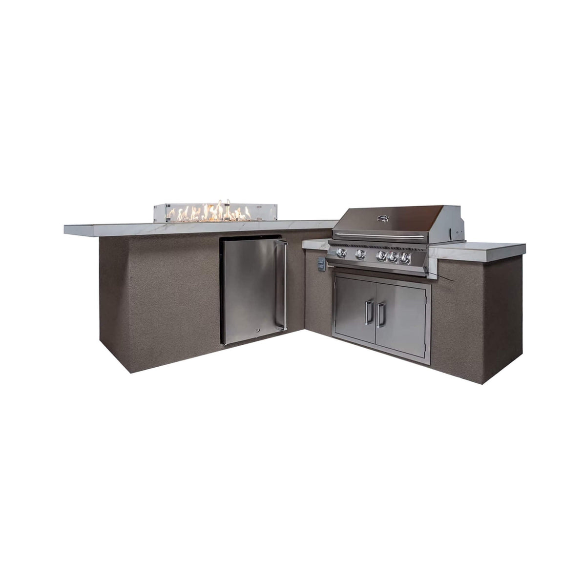 KoKoMo Grills Baja 9FT BBQ Island With LEDs, Built-In BBQ And Refrigerator [Made-To-Order] (SAK85739) - The Vitality Estate