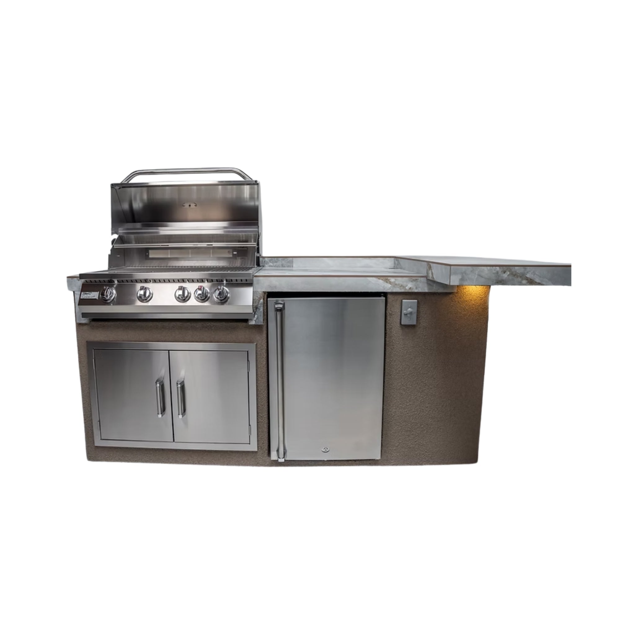 KoKoMo Grills St.John 7FT BBQ Island With LEDs, Built-In BBQ And Refrigerator [Made-To-Order] (SAK91568) - The Vitality Estate