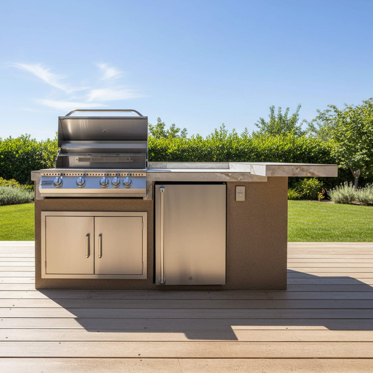 KoKoMo Grills St.John 7FT BBQ Island With LEDs, Built-In BBQ And Refrigerator [Made-To-Order] (SAK91568) - The Vitality Estate