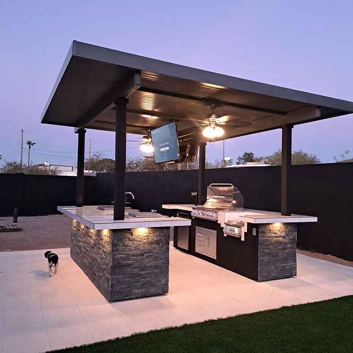 KoKoMo Outdoor Kitchen BBQ Island with Dual TVs - Big Island Sports Bar Experience - The Vitality Estate
