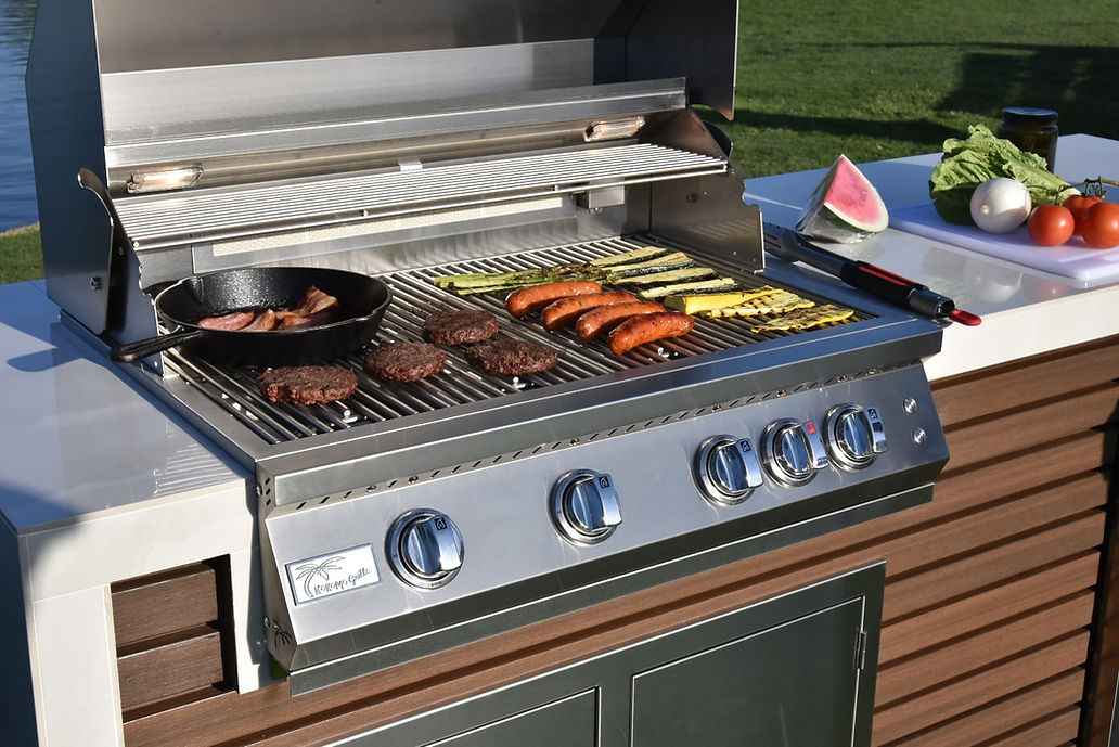 KoKoMo Outdoor Kitchen Island with Waterfall Edge – 32” Built-In Grill - The Vitality Estate