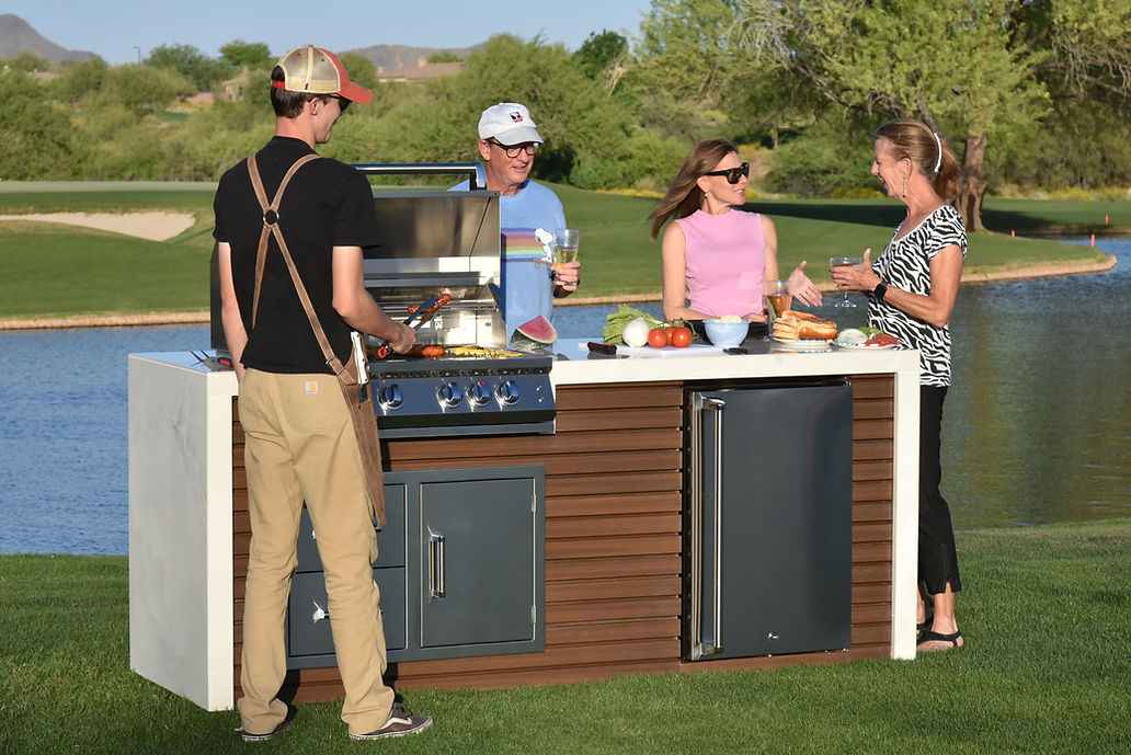 KoKoMo Outdoor Kitchen Island with Waterfall Edge – 32” Built-In Grill - The Vitality Estate