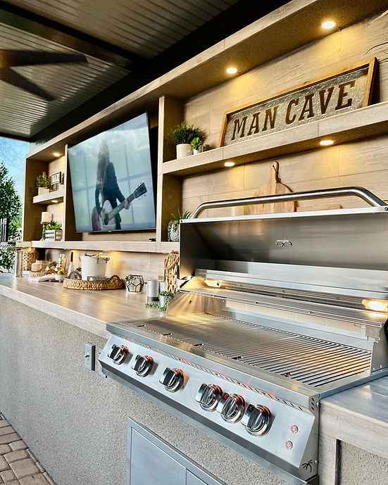 KoKoMo Outdoor Kitchen Pavilion – 20'x20' Luxury BBQ Island with 70" TV, Bar, Grill, Kegerator & More - The Vitality Estate