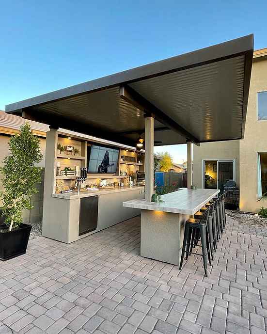 KoKoMo Outdoor Kitchen Pavilion – 20'x20' Luxury BBQ Island with 70" TV, Bar, Grill, Kegerator & More - The Vitality Estate