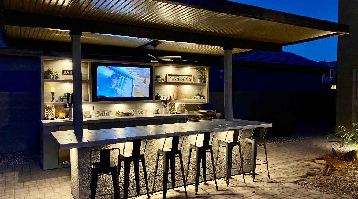 KoKoMo Outdoor Kitchen Pavilion – 20'x20' Luxury BBQ Island with 70" TV, Bar, Grill, Kegerator & More - The Vitality Estate
