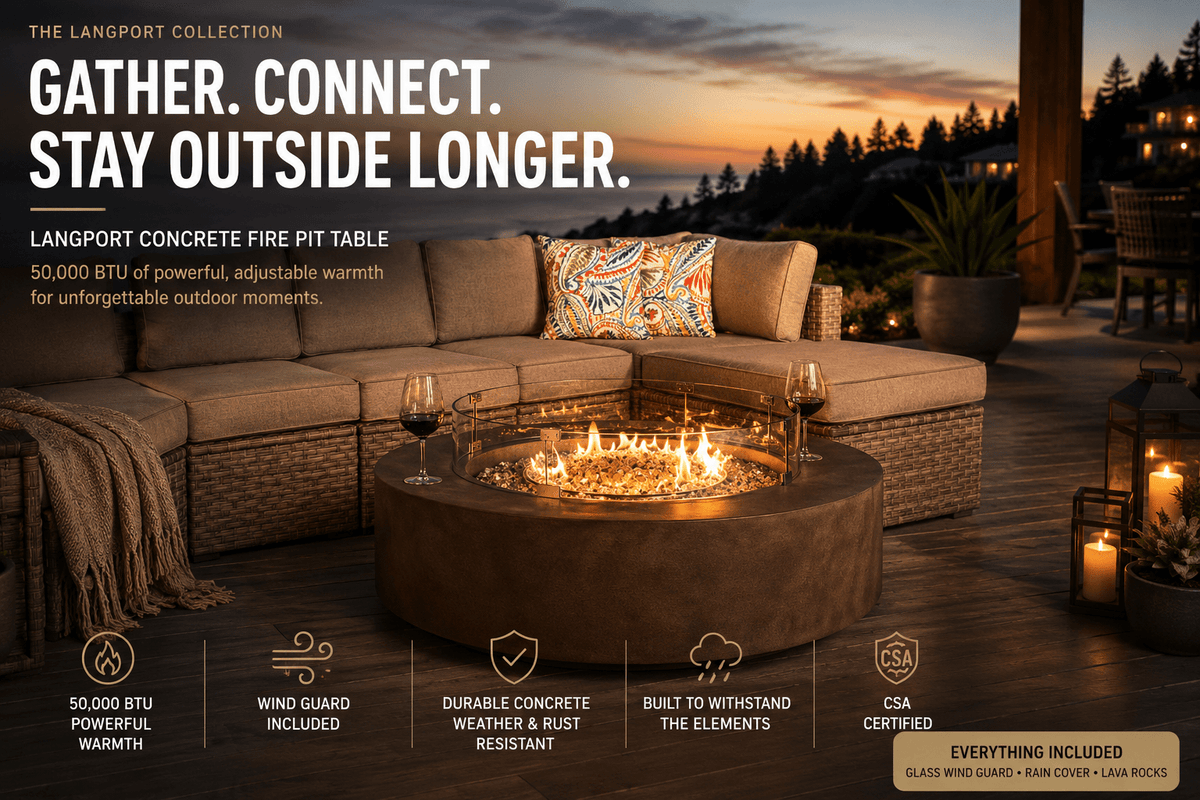 Langport Concrete Propane Fire Pit Table - The Vitality Estate