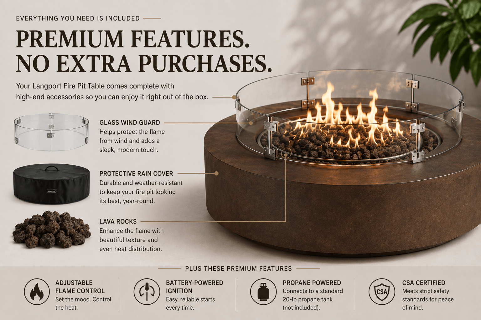 Langport Concrete Propane Fire Pit Table - The Vitality Estate