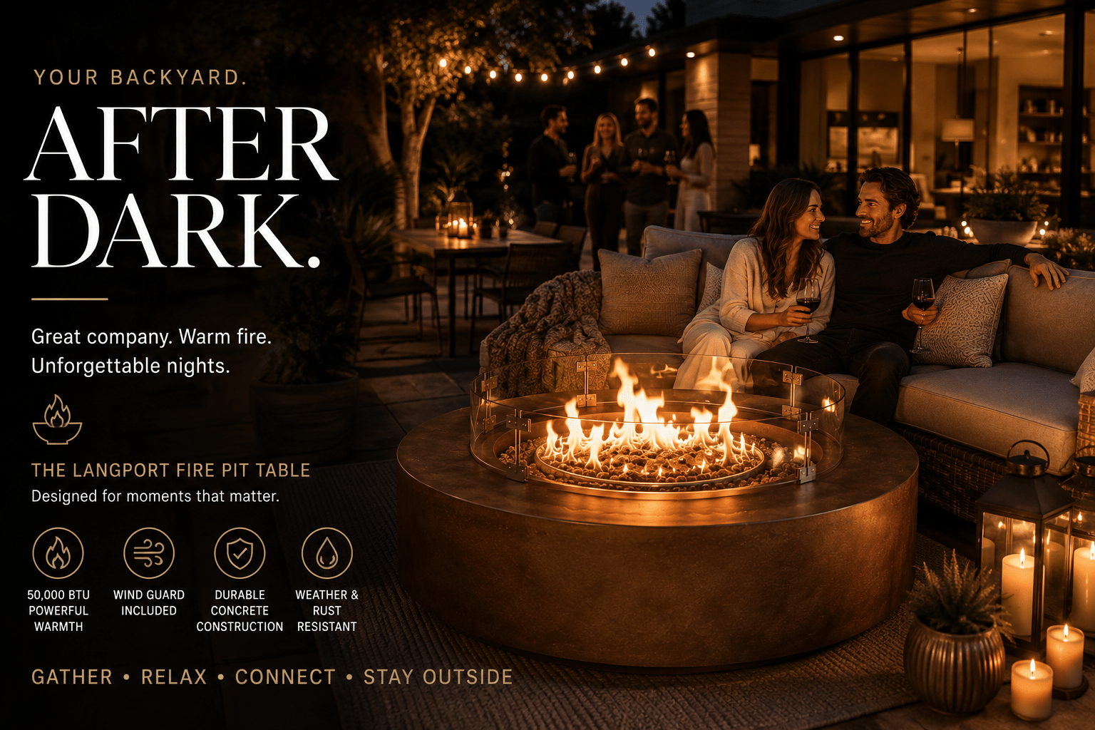 Langport Concrete Propane Fire Pit Table - The Vitality Estate
