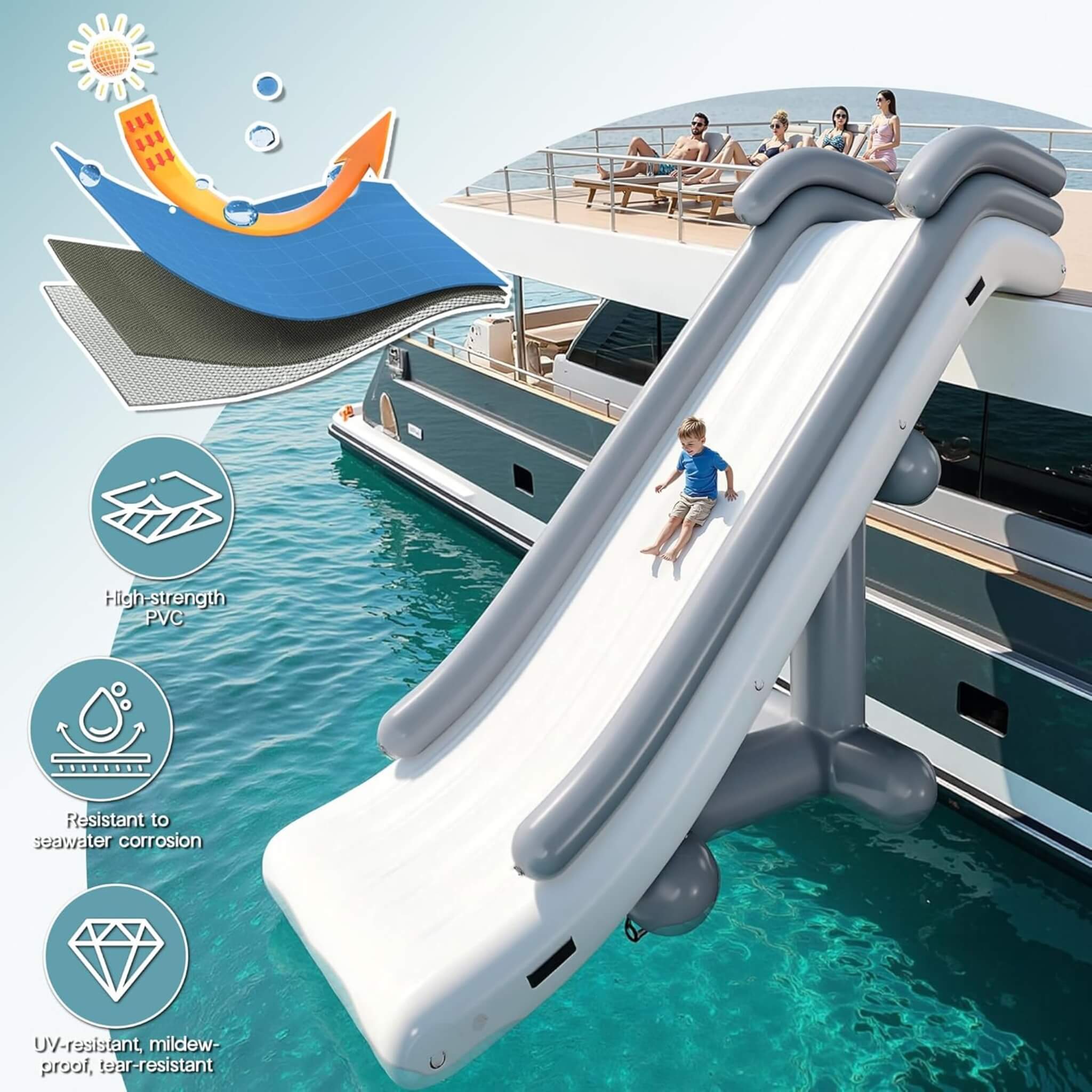 Large 16FT Commercial Inflatable Yacht Water Slide With Pump (SAK48172) - The Vitality Estate