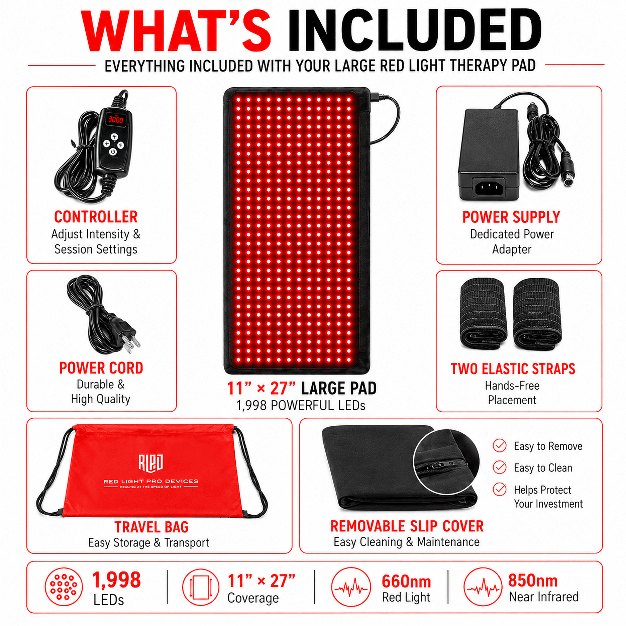 Large Red Light Therapy Pad – 27" x 11" with 1,998 LEDs for Pain Relief & Recovery - The Vitality Estate