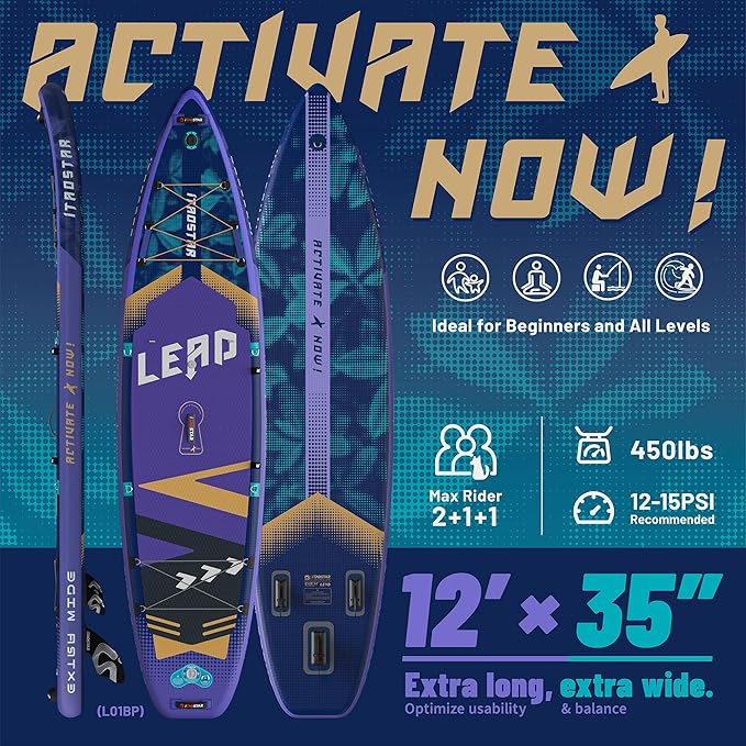 Lead 11‘ x 33" / 12’×35" Inflatable Stand Up Paddle Board - Premium SUP Board Kit - Ultra Stable Paddleboard for Adults & Youth - All Skill Levels - for Lakes, Oceans - The Vitality Estate