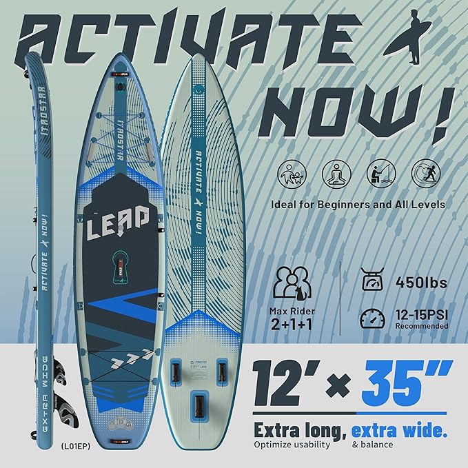 Lead 11‘ x 33" / 12’×35" Inflatable Stand Up Paddle Board - Premium SUP Board Kit - Ultra Stable Paddleboard for Adults & Youth - All Skill Levels - for Lakes, Oceans - The Vitality Estate