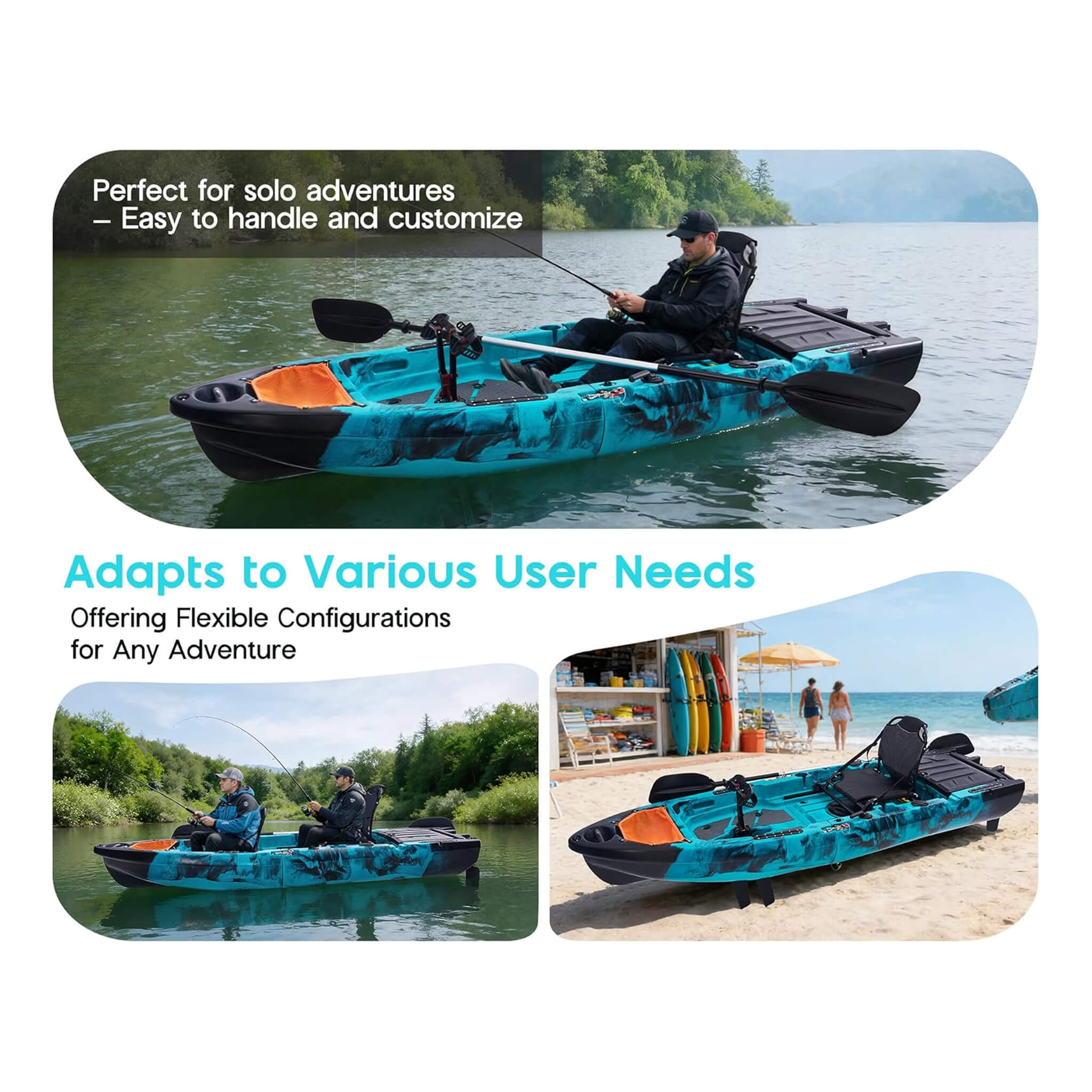 Lightweight 10FT 1-Person Modular Fishing Kayak With Propeller Drive System (SAK67032) - The Vitality Estate