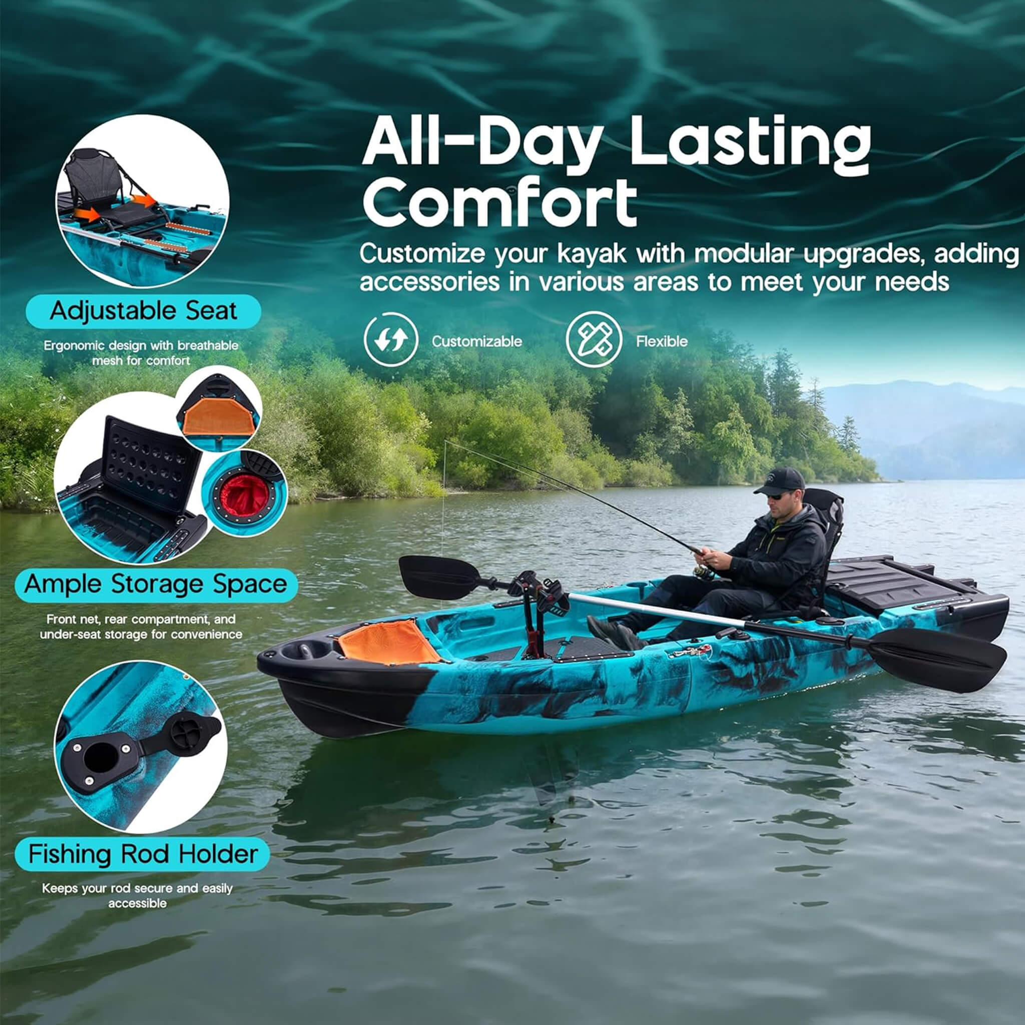 Lightweight 10FT 1-Person Modular Fishing Kayak With Propeller Drive System (SAK67032) - The Vitality Estate