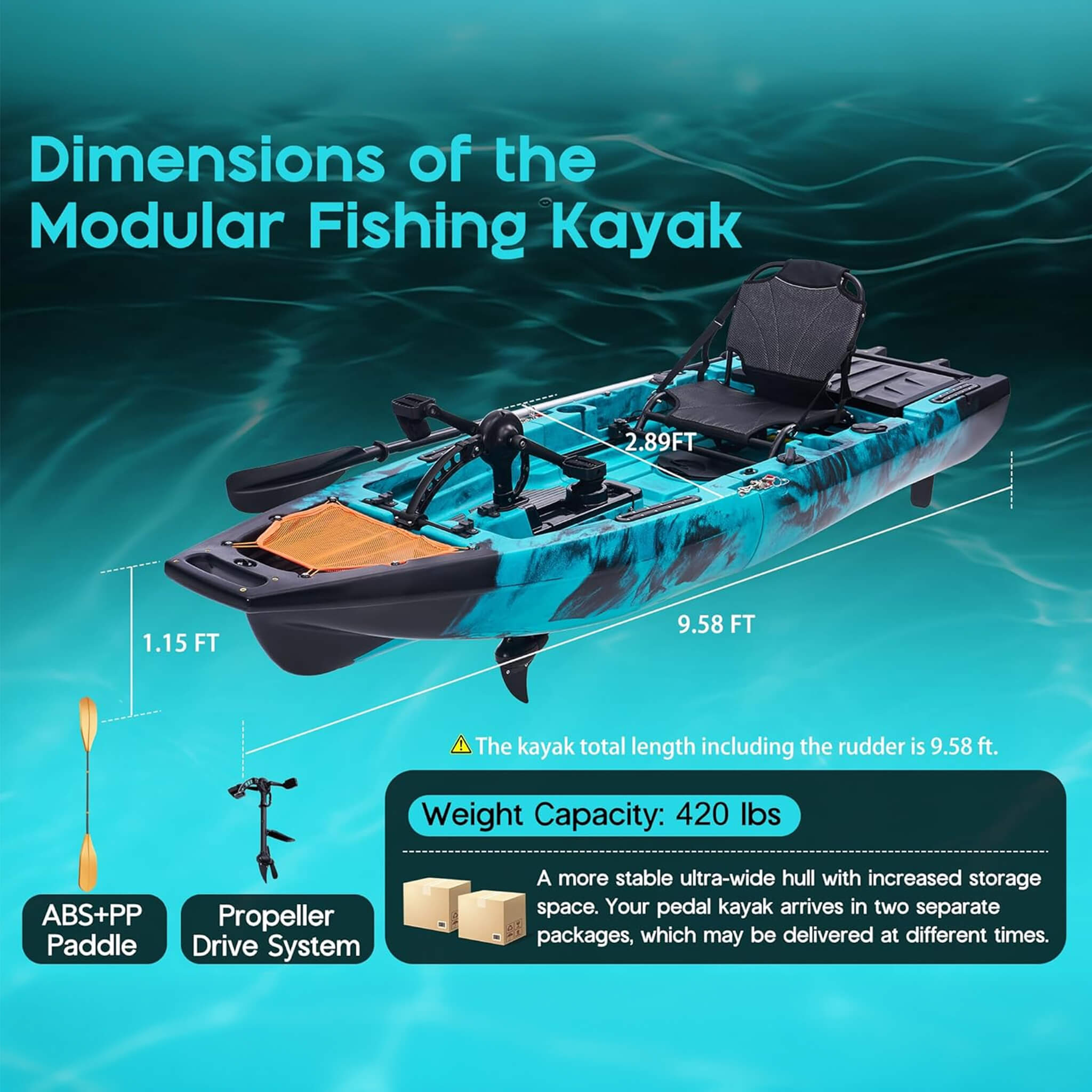 Lightweight 10FT 1-Person Modular Fishing Kayak With Propeller Drive System (SAK67032) - The Vitality Estate