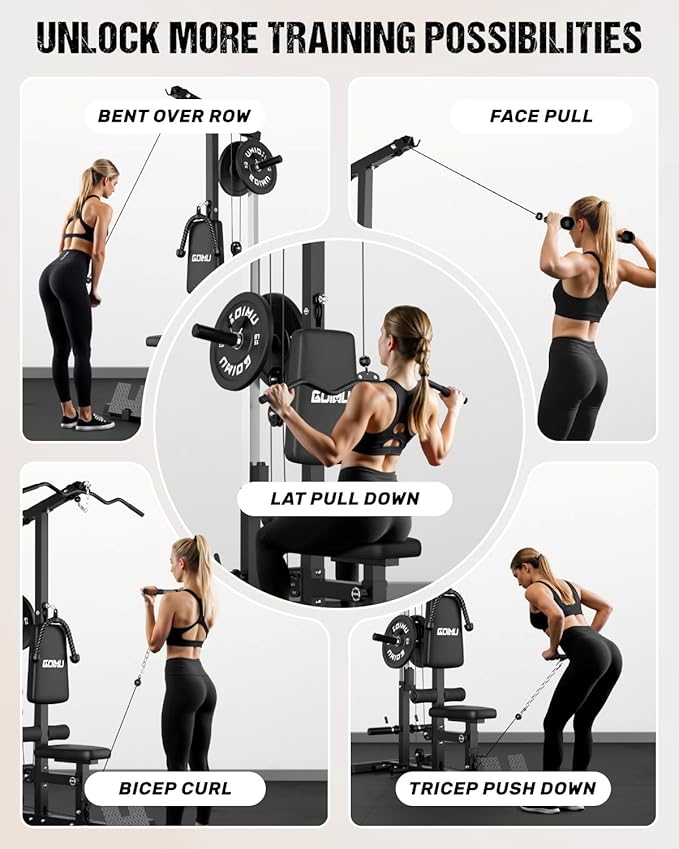 LS01 LAT Pulldown Machine, LAT Row Cable Machine with AB Crunch, LAT Tower with Cable Row Attachments, 3 in 1 Pulley Stations for Home Gym - The Vitality Estate