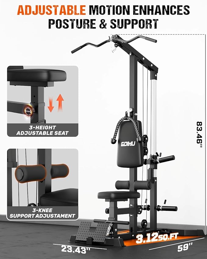 LS01 LAT Pulldown Machine, LAT Row Cable Machine with AB Crunch, LAT Tower with Cable Row Attachments, 3 in 1 Pulley Stations for Home Gym - The Vitality Estate