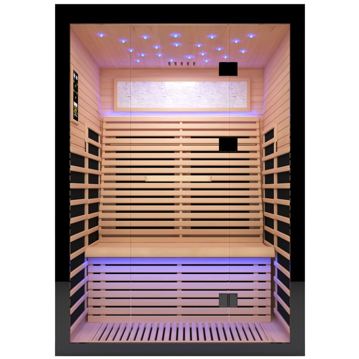Luxury Double Far Infrared Sauna Room With Epoxy Heating Plates And Starry Sky Lighting - Black / Natural - The Vitality Estate
