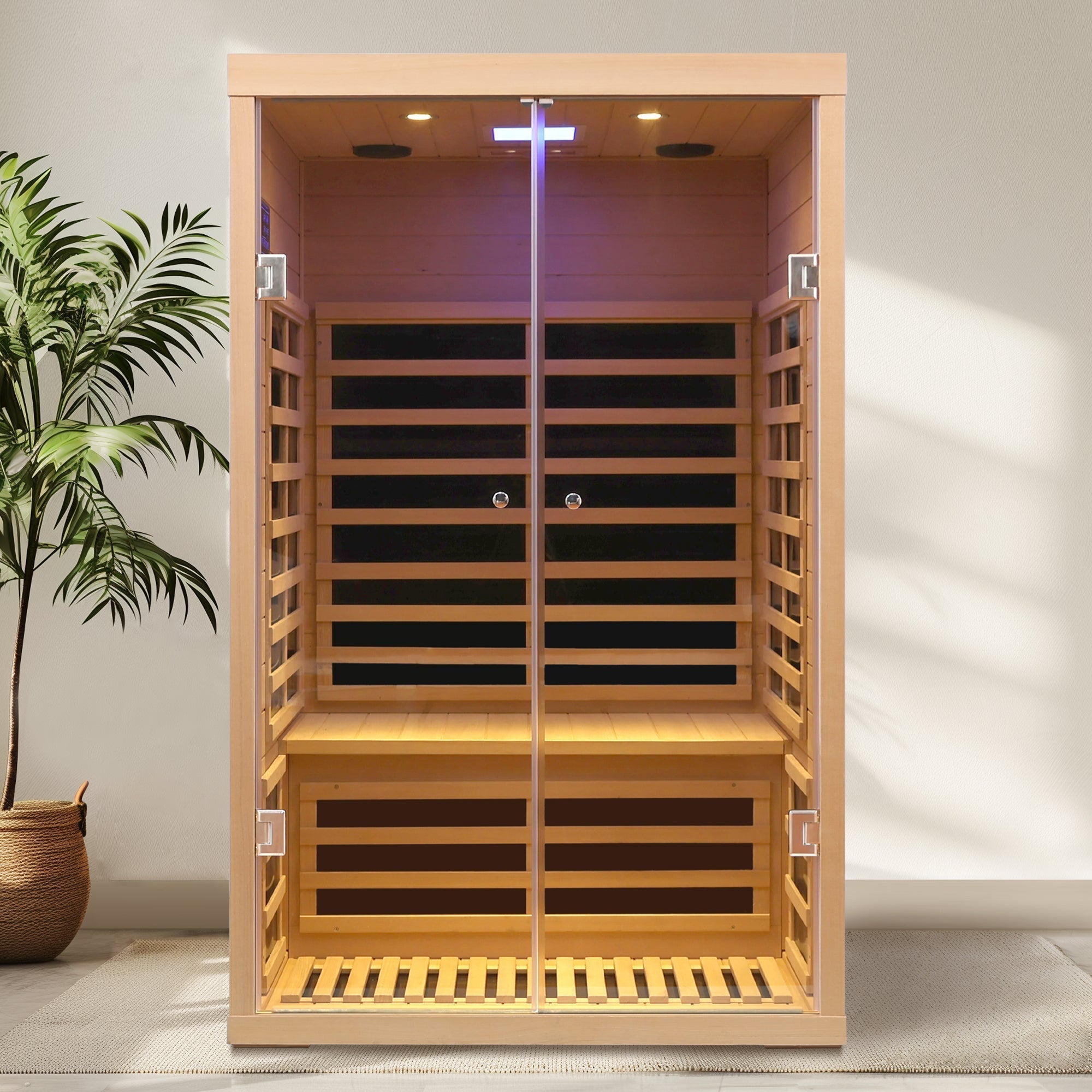 Luxury Indoor Hemlock Infrared Sauna Room with Double Doors and Glass for Two Persons - The Vitality Estate