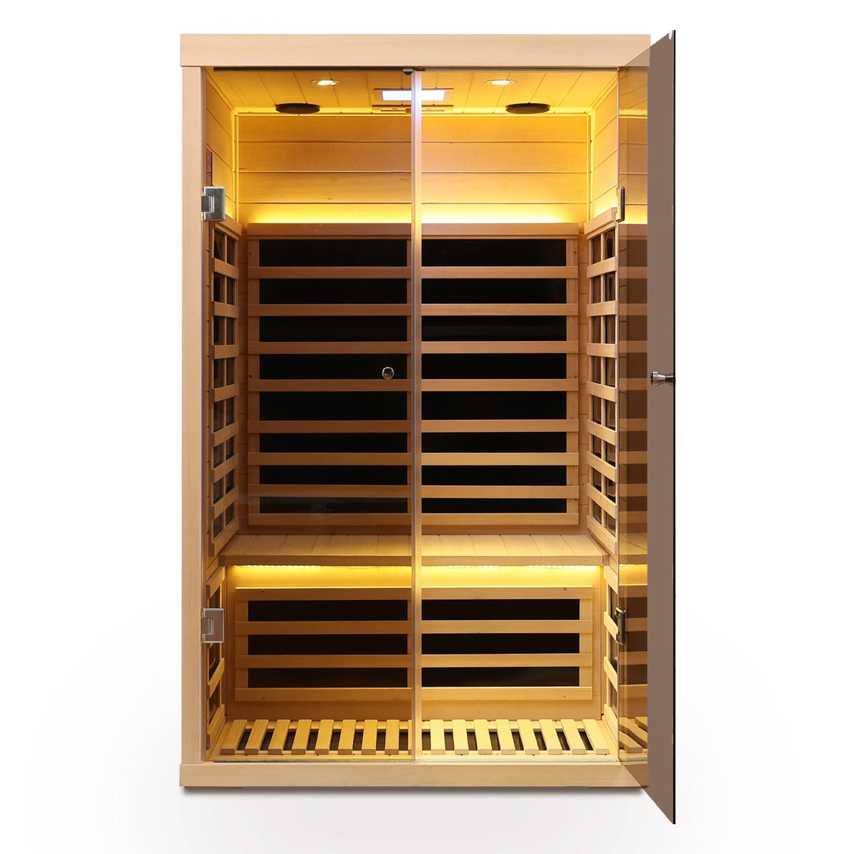 Luxury Indoor Hemlock Infrared Sauna Room with Double Doors and Glass for Two Persons - The Vitality Estate