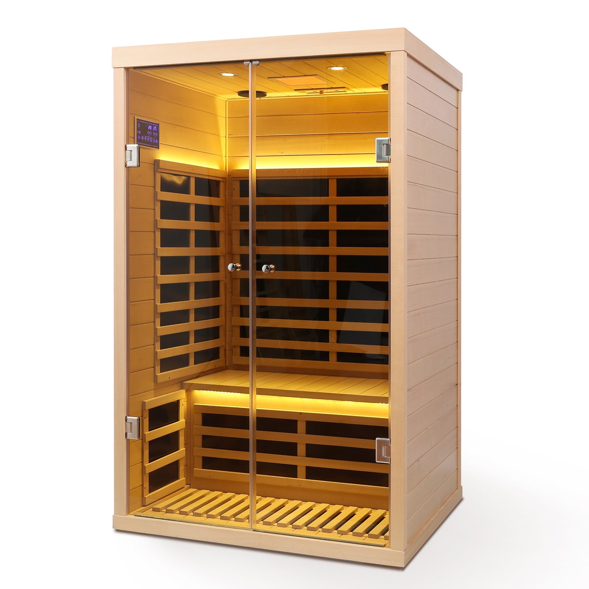 Luxury Indoor Hemlock Infrared Sauna Room with Double Doors and Glass for Two Persons - The Vitality Estate