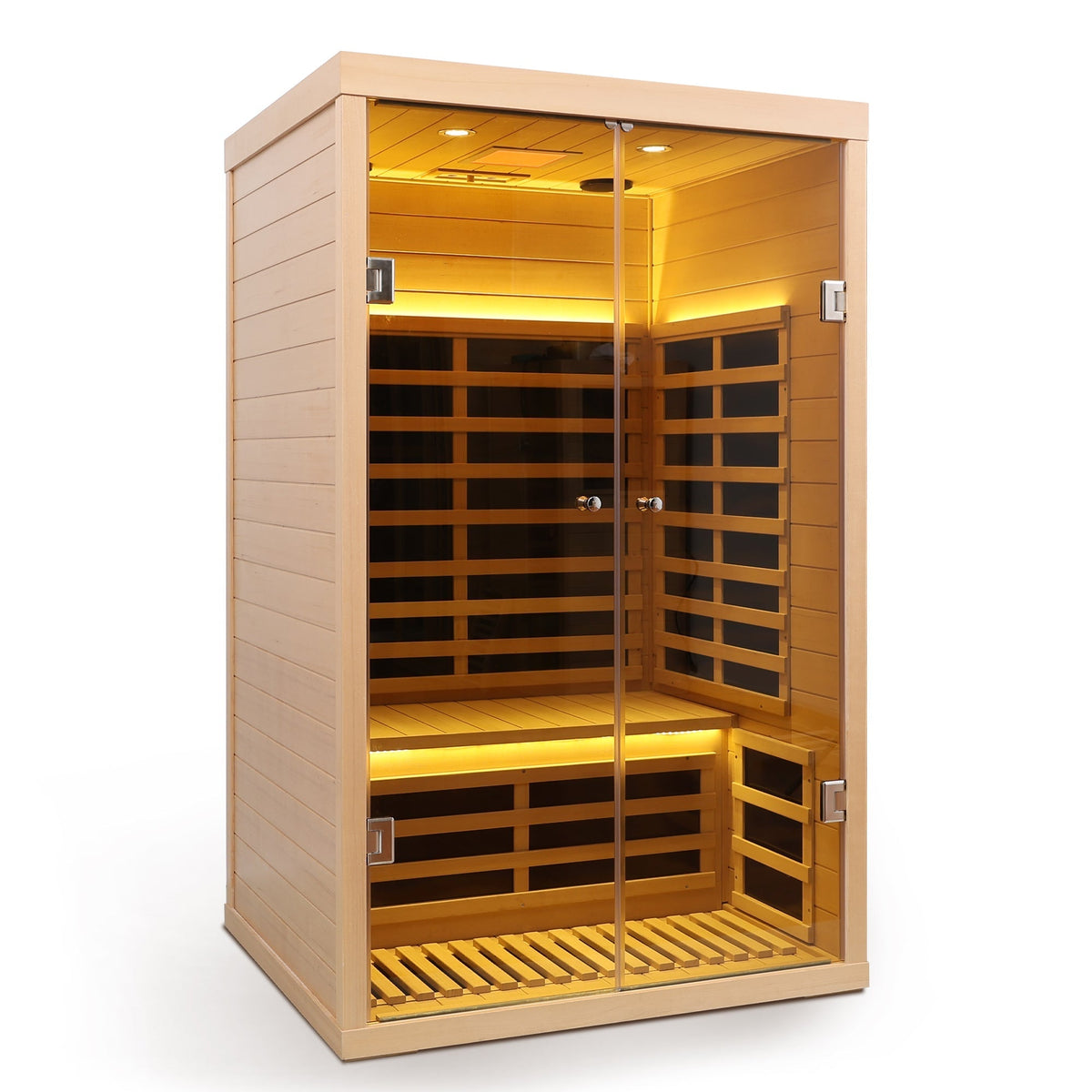 Luxury Indoor Hemlock Infrared Sauna Room with Double Doors and Glass for Two Persons - The Vitality Estate