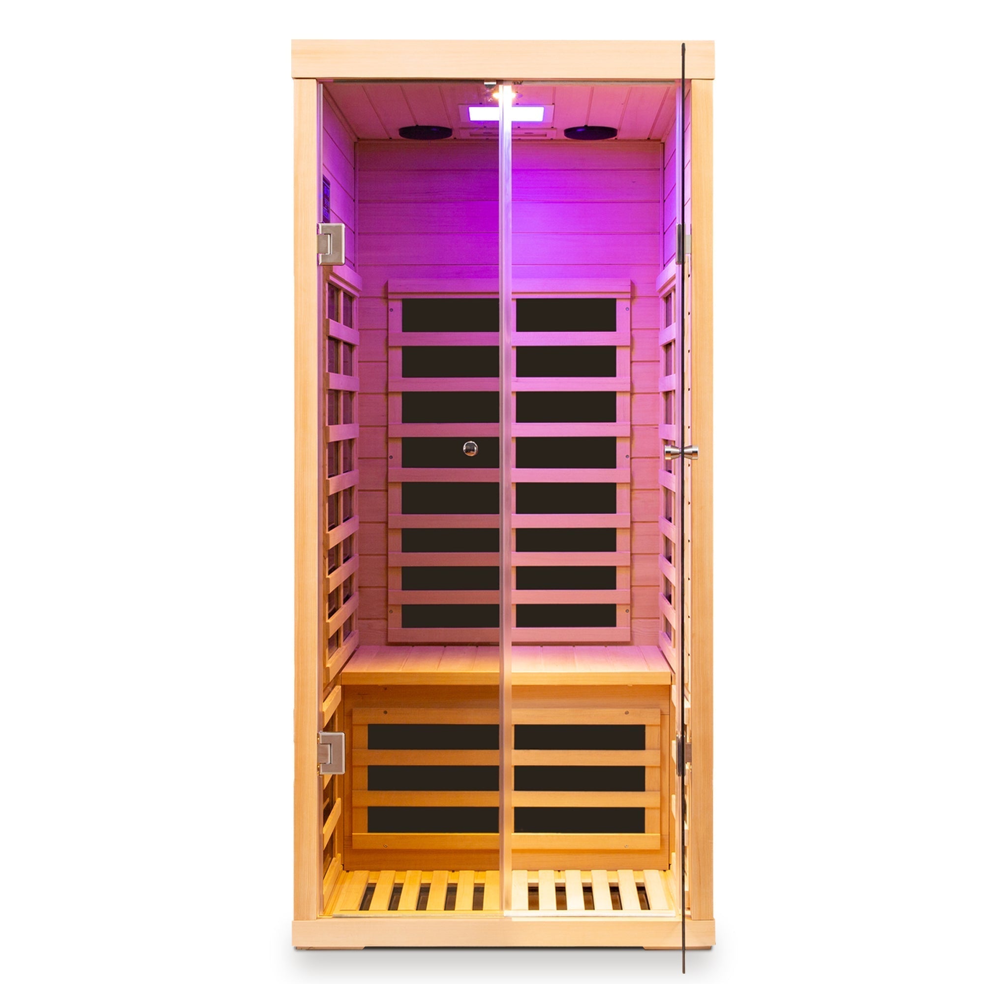 Luxury Indoor Low EMF Far Infrared Sauna Room with Hemlock Wood and Glass Double Doors - The Vitality Estate