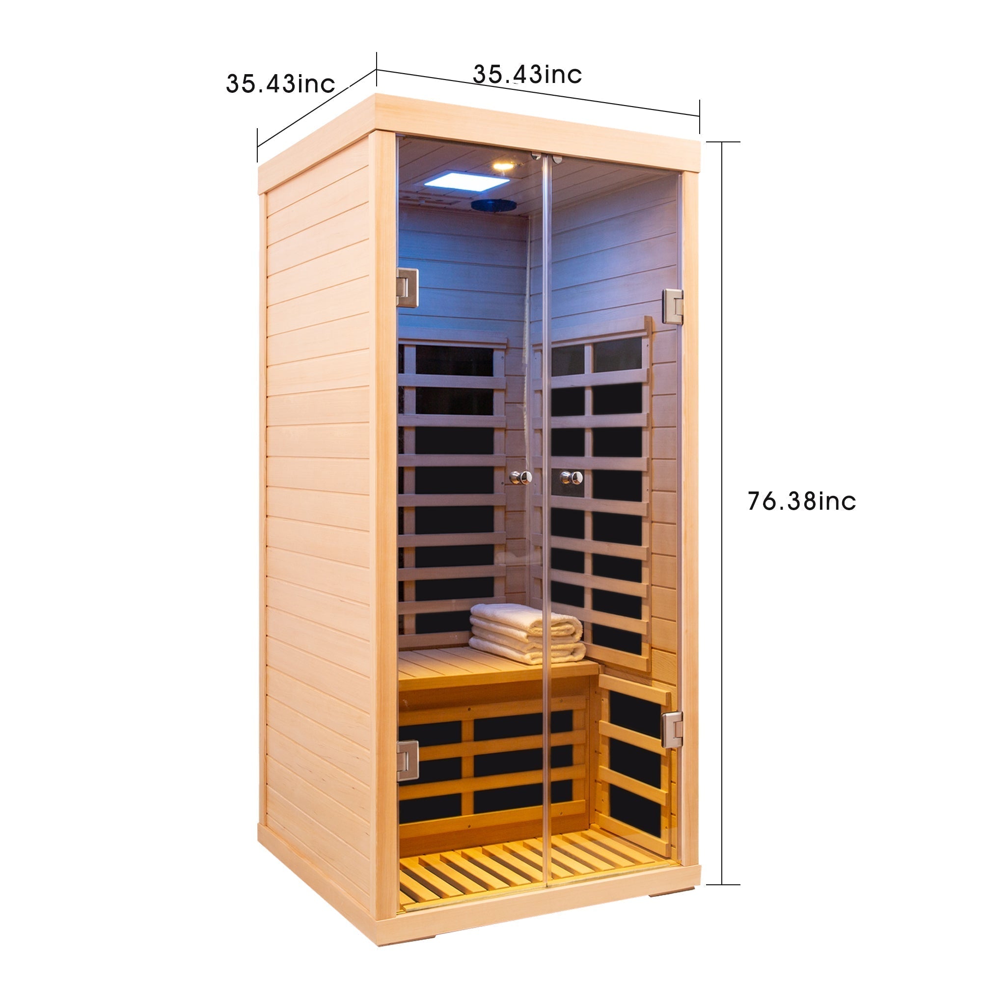 Luxury Indoor Low EMF Far Infrared Sauna Room with Hemlock Wood and Glass Double Doors - The Vitality Estate