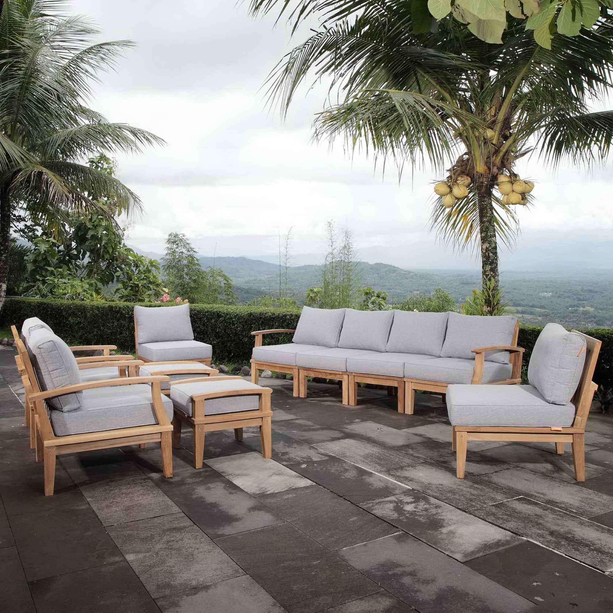 Marina 10-Piece Teak Outdoor Patio Set - Grey Finish by Patio Elegance - The Vitality Estate