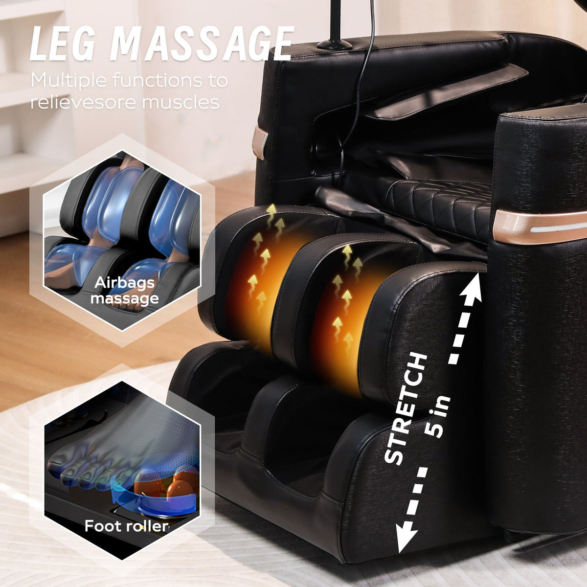 Massage Chair Recliner With Zero Gravity And Full Body Air Pressure - Black - The Vitality Estate