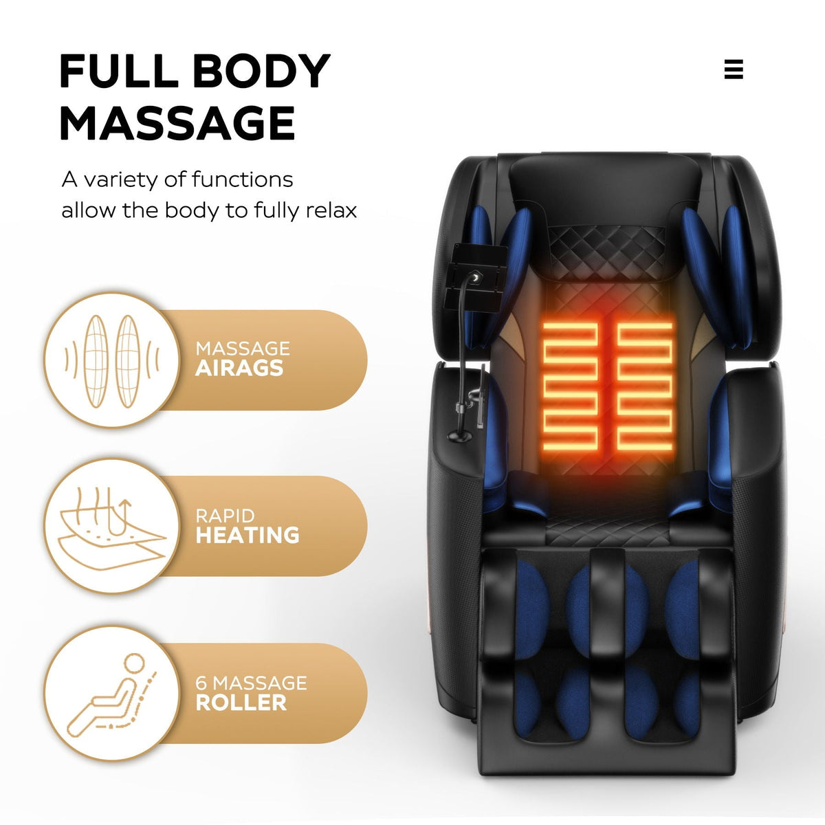 Massage Chair Recliner With Zero Gravity With Full Body Air Pressure - Black - The Vitality Estate
