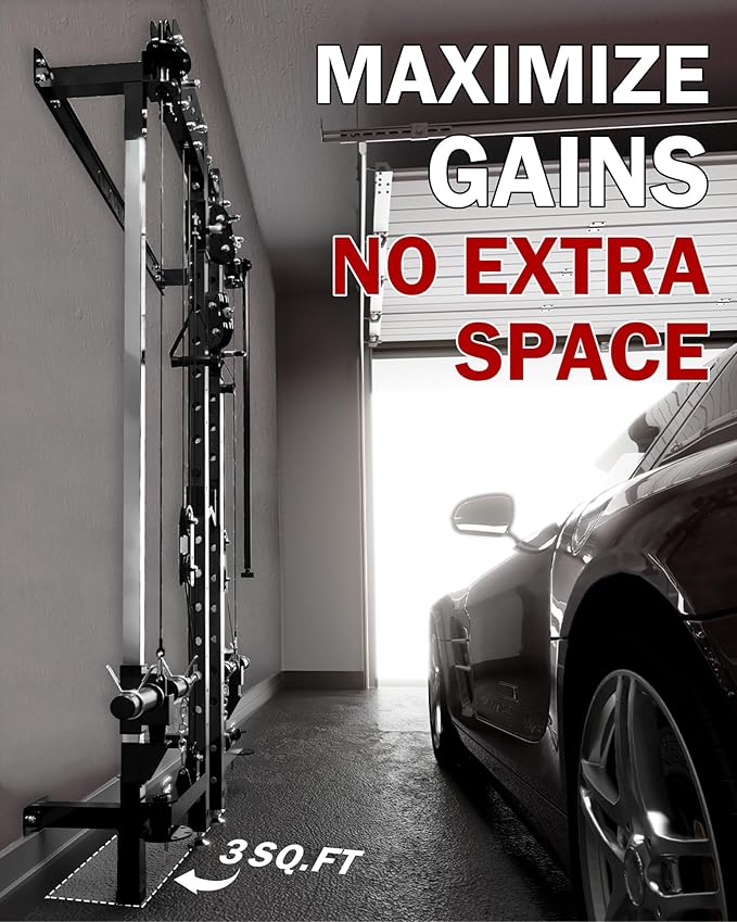 Mikolo Folding Squat Rack, Wall Mounted Power Rack with Cable Crossover Machine & LAT Pull Down, Functional Trainer with 5 Adjustable Function Modes, for Home Gym and Space Saving - The Vitality Estate