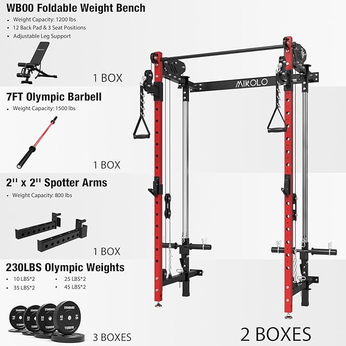 Mikolo Folding Squat Rack, Wall Mounted Power Rack with Cable Crossover Machine & LAT Pull Down, Functional Trainer with 5 Adjustable Function Modes, for Home Gym and Space Saving - The Vitality Estate