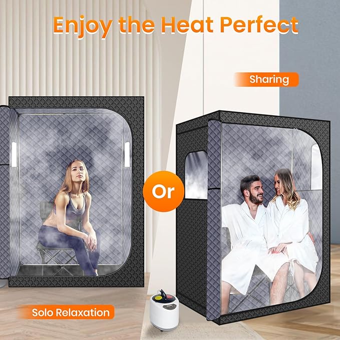 MIXC Full Body Portable Personal Saunas Box for Home, 2 Person Steam Sauna at Home Spa with 2.6L & 1500W, Two-Person with 2 Foldable Chairs, Remote Control, Home Sauna for Gym, Black - The Vitality Estate